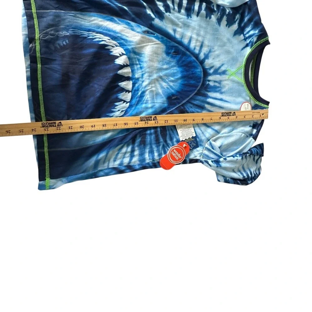 Wonder Nation Shark Pajama Top Kids XL 14-16 Blue Tie Dye New Glow in the Dark